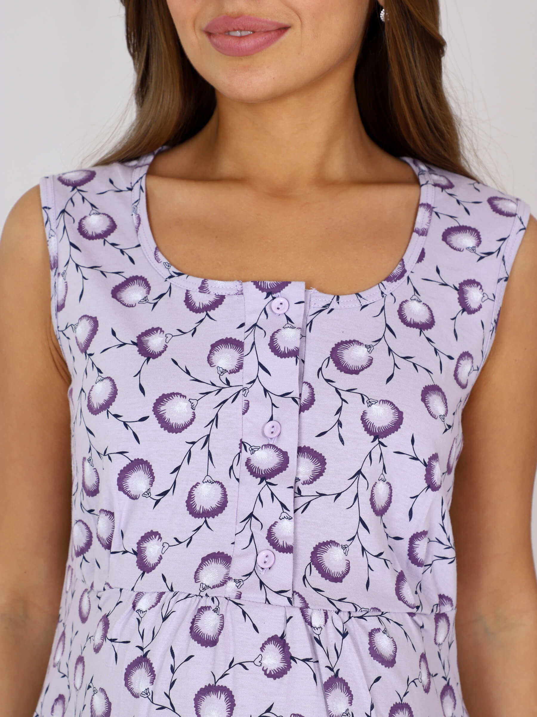 Сорочка для беременных и кормящих кулирка 8.104 лиловый, одуванчики