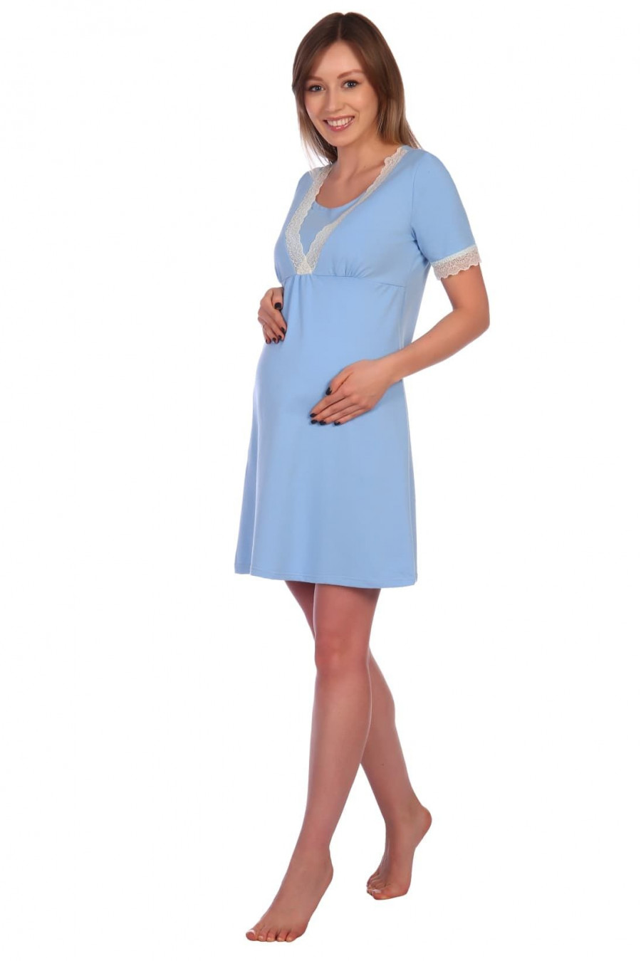 Сорочка для беременных и кормящих кулирка с лайкрой 8.65 голубой