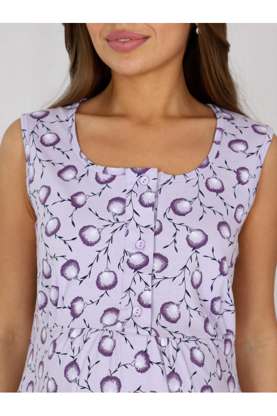 Сорочка для беременных и кормящих кулирка 8.104 лиловый, одуванчики