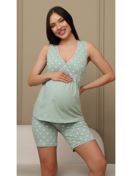 Пижама для беременных и кормящих 8.160 фисташковый, сердечки