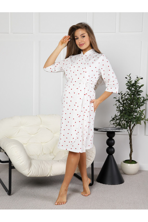 8.168 Комплект для беременных (халат, сорочка) белый, сердечки 