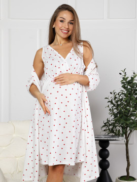 8.168 Комплект для беременных (халат, сорочка) белый, сердечки 