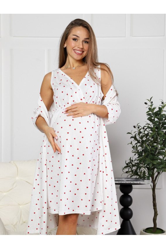 8.168 Комплект для беременных (халат, сорочка) белый, сердечки 