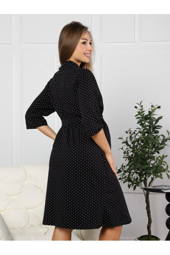 8.168 Комплект для беременных (халат, сорочка) черный, горох