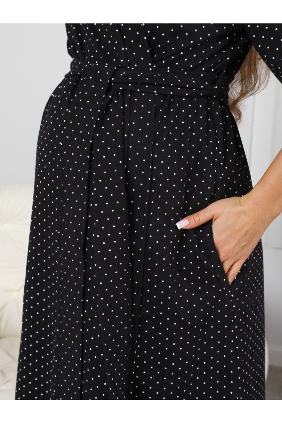 8.168 Комплект для беременных (халат, сорочка) черный, горох