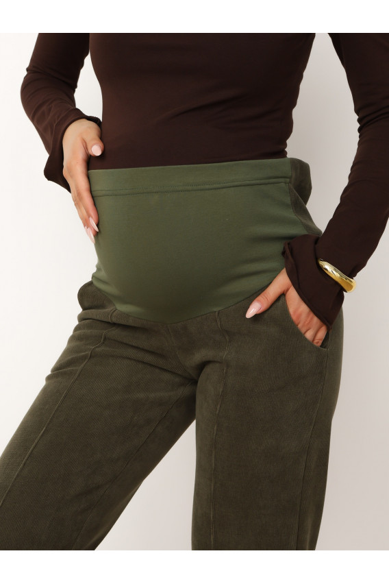 Брюки для беременных 8.169 хаки из вельвета