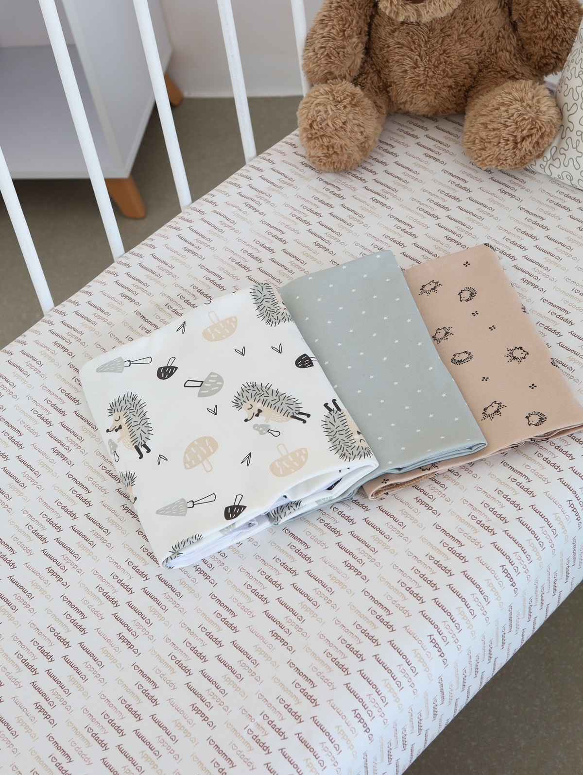 15.55 Пеленки 90*110(4 шт) бежевый, серый, ёжики