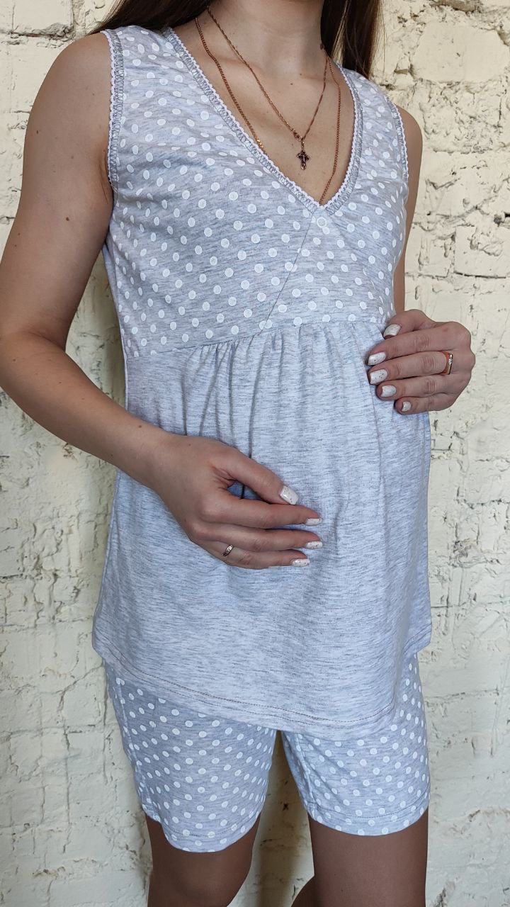 Пижама для беременных и кормящих 8.160 белый кармеланж, горох