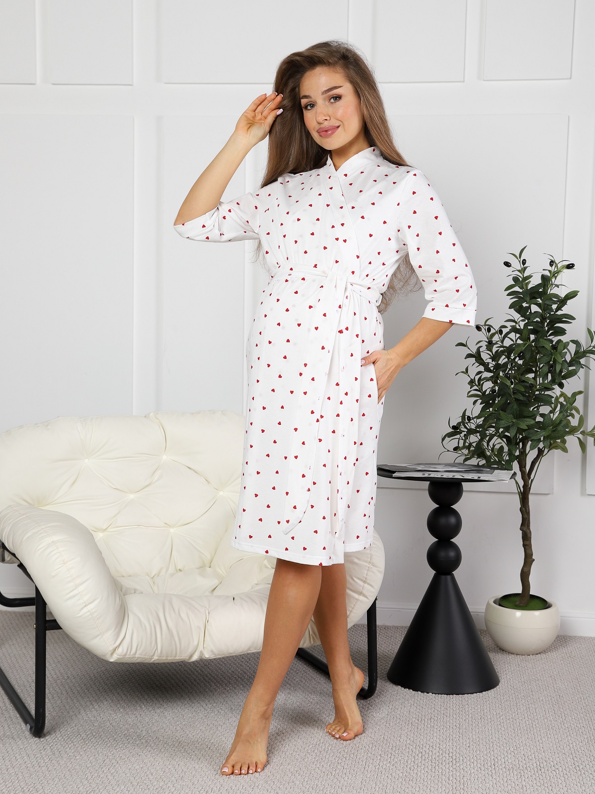 
									8.168 Комплект для беременных (халат, сорочка) белый, сердечки 