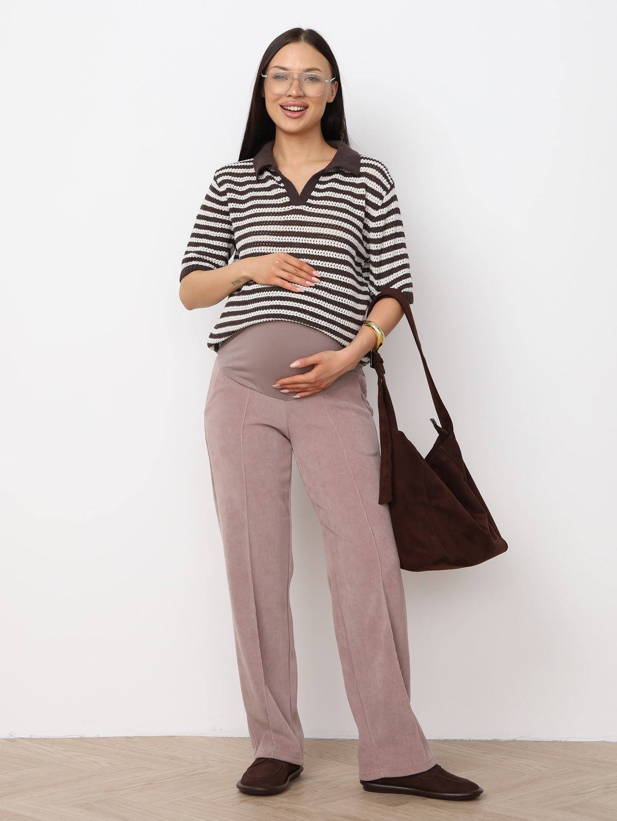 Брюки для беременных 8.169 бежевый из вельвета