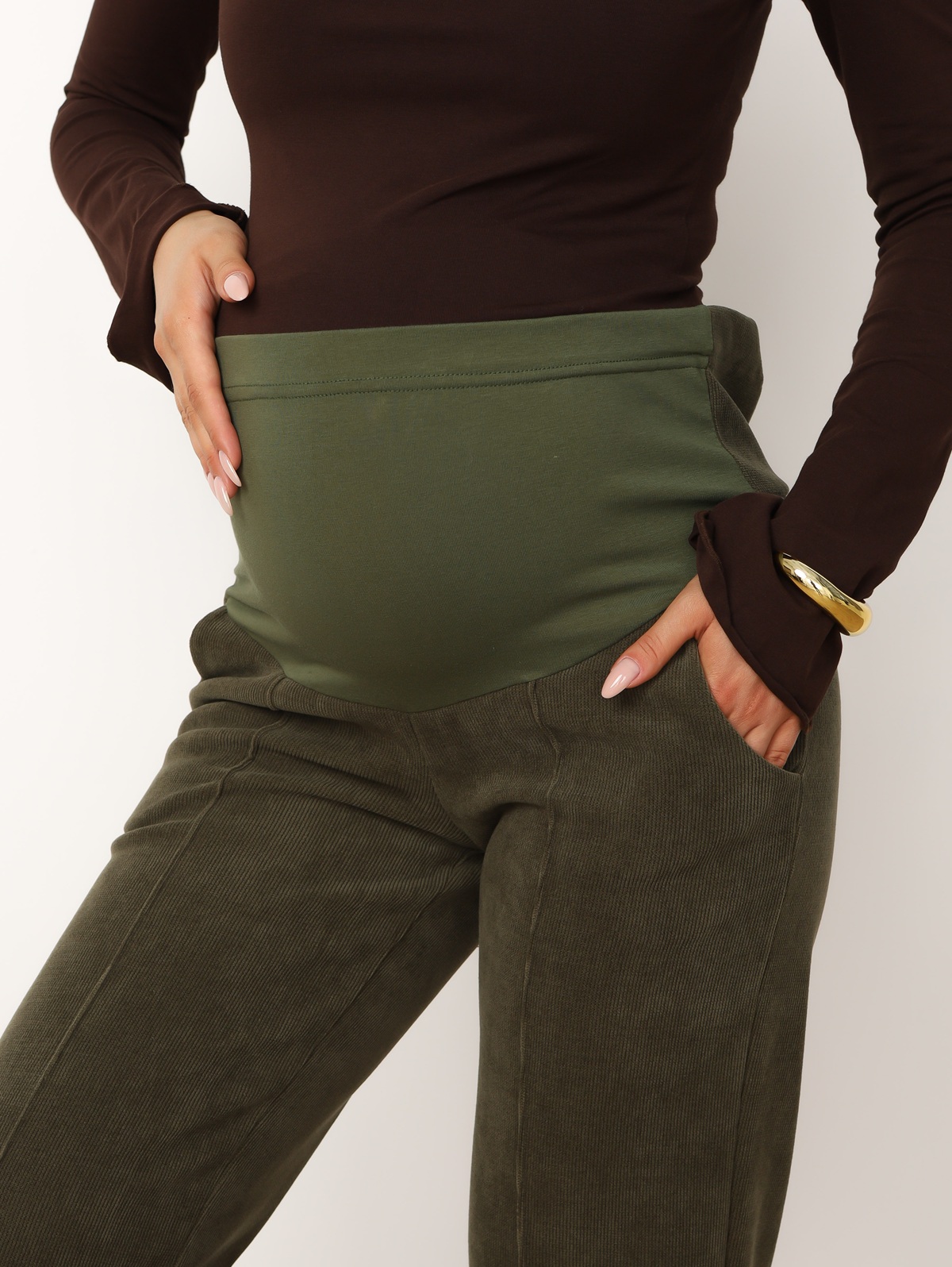 Брюки для беременных 8.169 хаки из вельвета