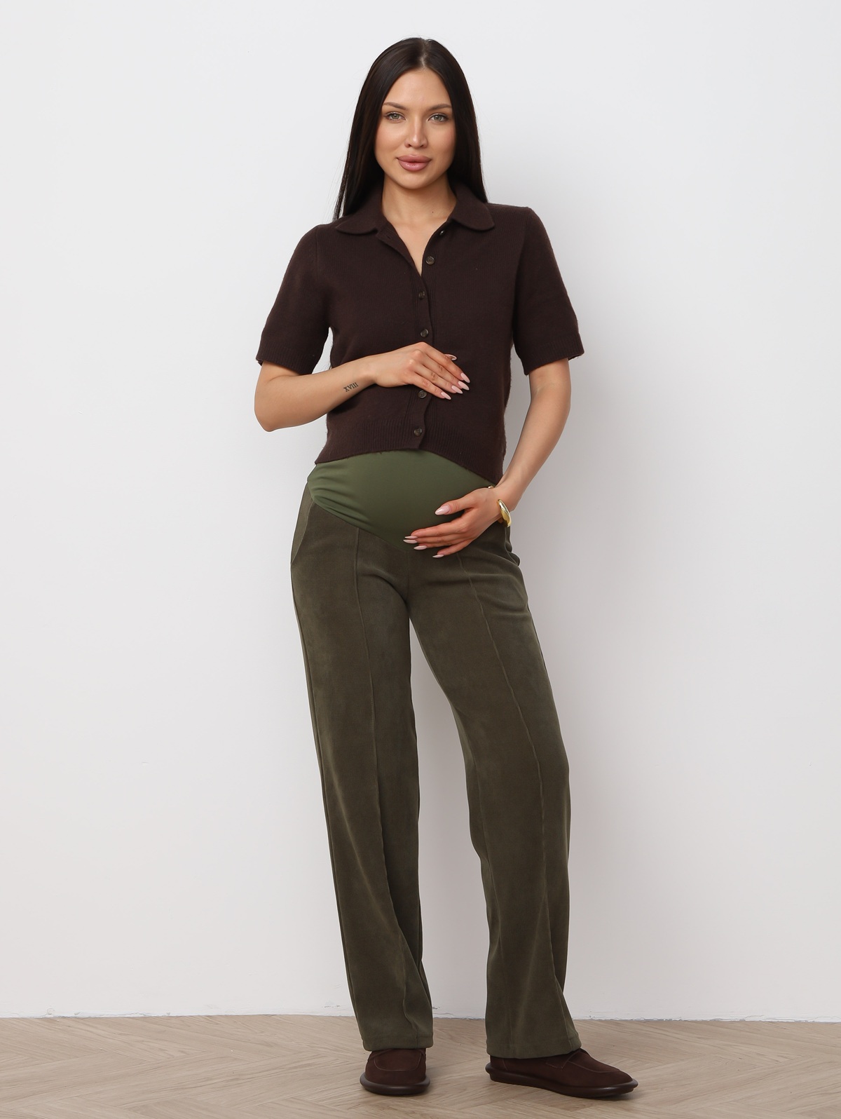 Брюки для беременных 8.169 хаки из вельвета