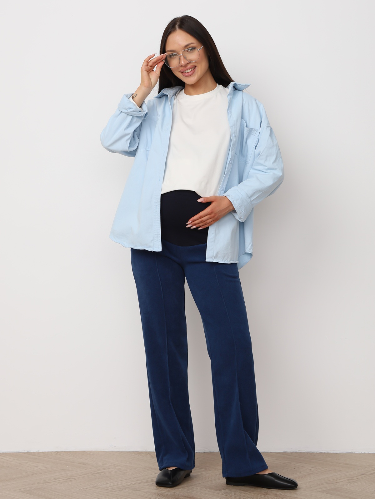 Брюки для беременных 8.169 индиго из вельвета